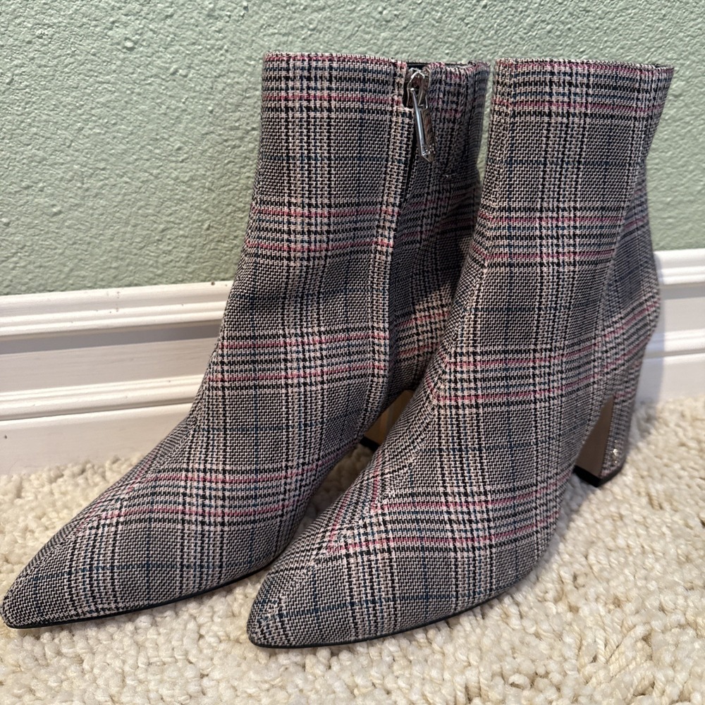 Sam Edelman Hilty 2 Pink Blk Tan Green Glen Plaid Booties Scottish, Outlander 8M